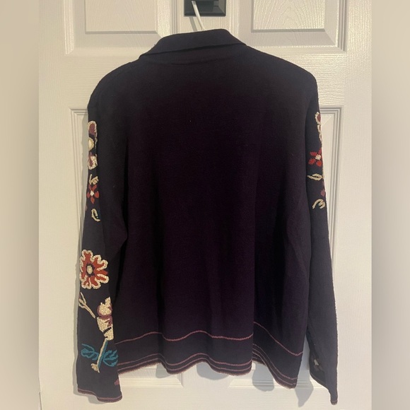 Vintage Purple Full Zip Sweater with Embroidered Flowers Large Boho Colouful - Picture 4 of 4